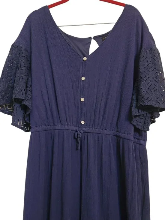 Lane Bryant Jumpsuit Navy One Piece Tie Waist Cottage Boho Lace Sleeve Size 20 - Picture 6 of 8